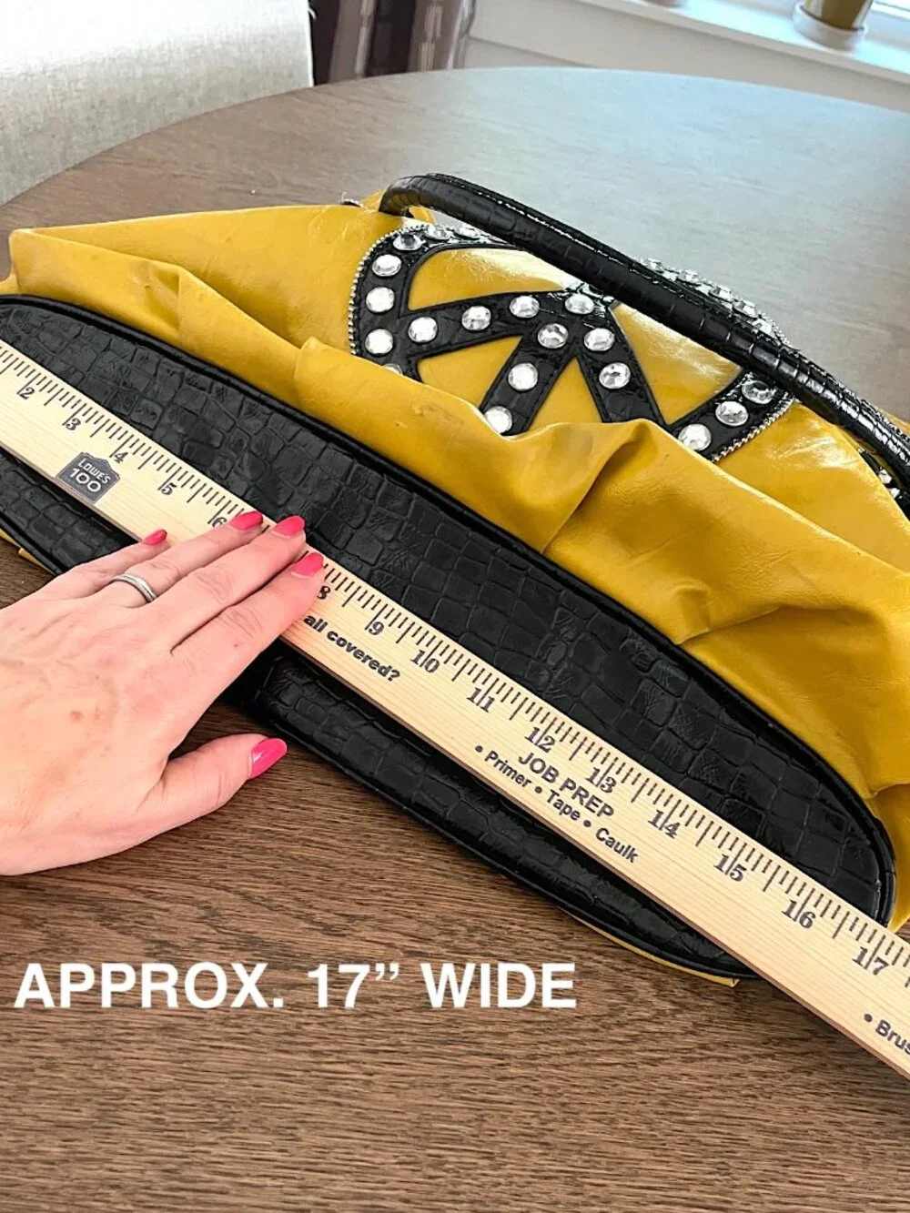 Y2K Boho Yellow Peace Sign Rhinestone Hobo Bag Festival Statement Purse